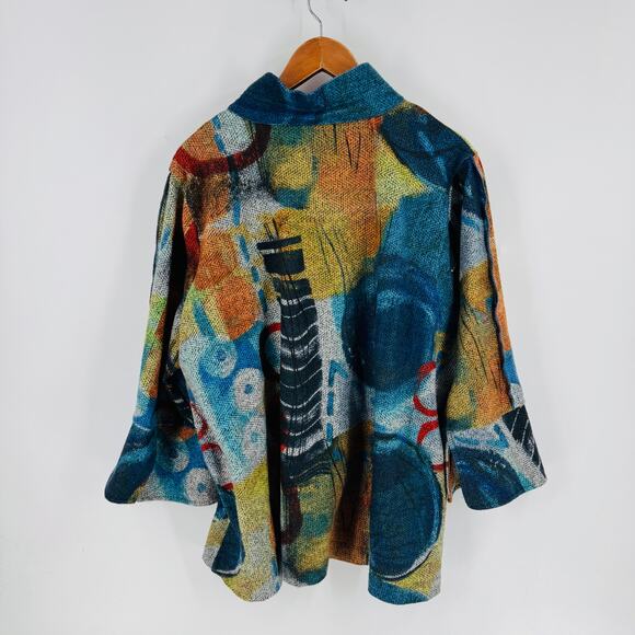 Ali Miles Abstract Print Button Front Bell Sleeve Jacket Boho Artsy Coat Size 2X - Picture 3 of 7